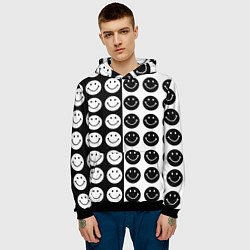 Толстовка-худи мужская Smiley black and white, цвет: 3D-черный — фото 2