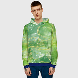 Толстовка-худи мужская Абстрактный зеленый мрамор с золотым, цвет: 3D-синий — фото 2