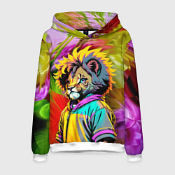 Толстовка-худи мужская Funny lion cub - pop art, цвет: 3D-белый