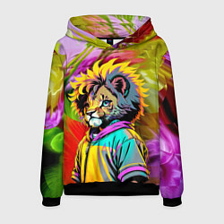 Толстовка-худи мужская Funny lion cub - pop art, цвет: 3D-черный