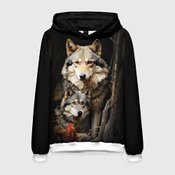 Толстовка-худи мужская Волчица с волчонком, цвет: 3D-белый