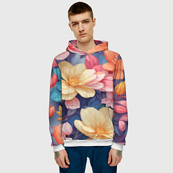 Толстовка-худи мужская Водянная лилия лотосы кувшинки, цвет: 3D-белый — фото 2