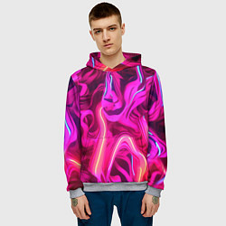 Толстовка-худи мужская Pink neon abstract, цвет: 3D-меланж — фото 2