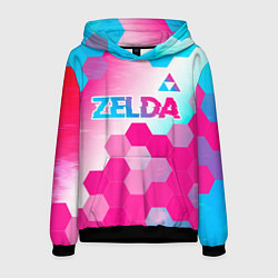 Толстовка-худи мужская Zelda neon gradient style: символ сверху, цвет: 3D-черный