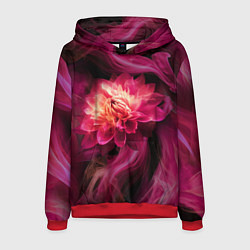 Толстовка-худи мужская Розовый цветок в огне - нейросеть, цвет: 3D-красный