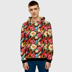 Толстовка-худи мужская Узор из роз и разных цветов, цвет: 3D-черный — фото 2