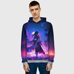 Толстовка-худи мужская Шогун Райден - Геншин Импакт, цвет: 3D-меланж — фото 2