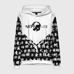 Толстовка-худи мужская Евангелион логотип Nerv anime, цвет: 3D-белый