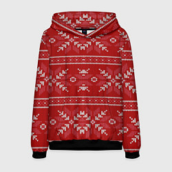 Толстовка-худи мужская Красный вязаный узор свитера, цвет: 3D-черный