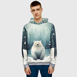 Толстовка-худи мужская Мишка в зимнем лесу в стиле фолк-арт, цвет: 3D-меланж — фото 2