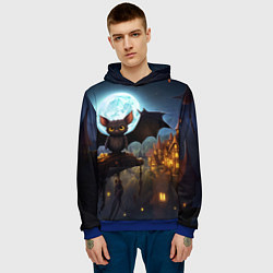 Толстовка-худи мужская Летучая мышка на фоне луны и замка, цвет: 3D-синий — фото 2