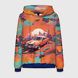 Толстовка-худи мужская Автомобиль в оранжевом цвете, цвет: 3D-синий