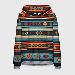 Толстовка-худи мужская Этнический орнамент в горизонтальную полоску, цвет: 3D-меланж