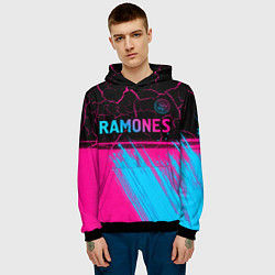 Толстовка-худи мужская Ramones - neon gradient посередине, цвет: 3D-черный — фото 2