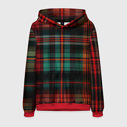 Толстовка-худи мужская Красно-зелёная шотландская клетка, цвет: 3D-красный