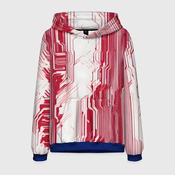 Толстовка-худи мужская Красные линии на белом фоне киберпанк, цвет: 3D-синий