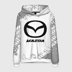 Толстовка-худи мужская Mazda speed на светлом фоне со следами шин, цвет: 3D-белый