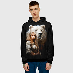 Толстовка-худи мужская Славянка с большим белым медведем, цвет: 3D-черный — фото 2