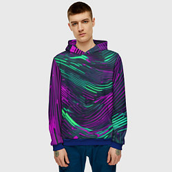 Толстовка-худи мужская Волнистые линии зелёные и фиолетовые, цвет: 3D-синий — фото 2