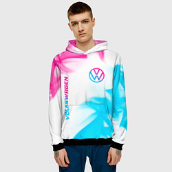 Толстовка-худи мужская Volkswagen neon gradient style вертикально, цвет: 3D-черный — фото 2