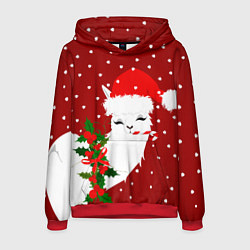 Толстовка-худи мужская Лама - альпака с леденцом, цвет: 3D-красный