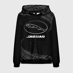 Толстовка-худи мужская Jaguar speed на темном фоне со следами шин, цвет: 3D-черный