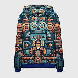 Толстовка-худи мужская Симметричный абстрактный паттерн в ацтекском стиле, цвет: 3D-синий