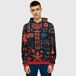 Толстовка-худи мужская Абстрактный паттерн в славянской стилистике, цвет: 3D-красный — фото 2