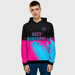 Толстовка-худи мужская Ozzy Osbourne - neon gradient посередине, цвет: 3D-черный — фото 2