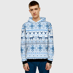 Толстовка-худи мужская Blue sweater with reindeer, цвет: 3D-черный — фото 2