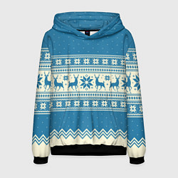 Толстовка-худи мужская Sweater with deer on a blue background, цвет: 3D-черный