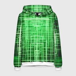 Толстовка-худи мужская Зелёные неоновые полосы киберпанк, цвет: 3D-белый
