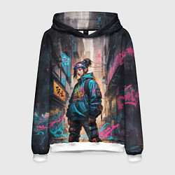 Толстовка-худи мужская Японская девушка в худи, цвет: 3D-белый