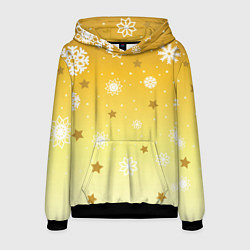 Толстовка-худи мужская Снежинки и звезды на желтом, цвет: 3D-черный