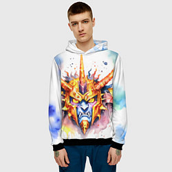 Толстовка-худи мужская Агрессивный оранжевый робот акварель, цвет: 3D-черный — фото 2