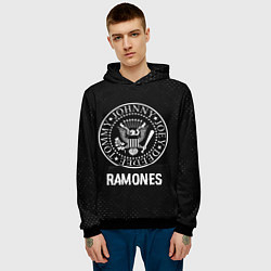 Толстовка-худи мужская Ramones glitch на темном фоне, цвет: 3D-черный — фото 2