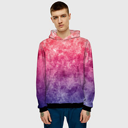 Толстовка-худи мужская Абстракция - сине-красные облака, цвет: 3D-черный — фото 2
