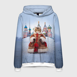 Толстовка-худи мужская Новогодняя кошечка в пальто, цвет: 3D-белый