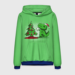 Толстовка-худи мужская Новогодняя проблема тираннозавра рекса, цвет: 3D-синий