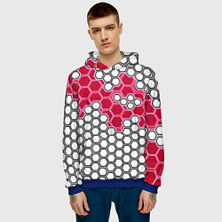 Толстовка-худи мужская Красная энерго-броня из шестиугольников, цвет: 3D-синий — фото 2