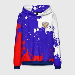 Толстовка-худи мужская Российский герб на триколоре, цвет: 3D-синий