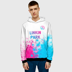 Толстовка-худи мужская Linkin Park neon gradient style посередине, цвет: 3D-черный — фото 2