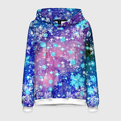 Толстовка-худи мужская Снежинки - морозный паттерн, цвет: 3D-белый