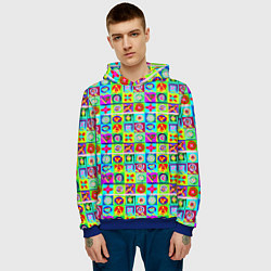 Толстовка-худи мужская Сердца и квадраты абстракция, цвет: 3D-синий — фото 2