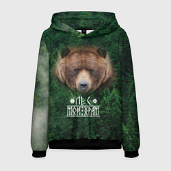 Толстовка-худи мужская Медведь - лес мой храм, цвет: 3D-черный