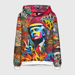 Толстовка-худи мужская Дональд Трамп - граффити - нейросеть, цвет: 3D-белый