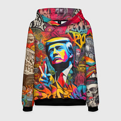 Толстовка-худи мужская Дональд Трамп - граффити - нейросеть, цвет: 3D-черный