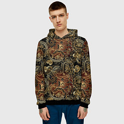 Толстовка-худи мужская Золотые узоры пейсли, цвет: 3D-черный — фото 2