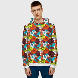 Толстовка-худи мужская Цветочное разноцветье, цвет: 3D-белый — фото 2