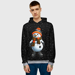Толстовка-худи мужская Снеговик и снежинки, цвет: 3D-меланж — фото 2